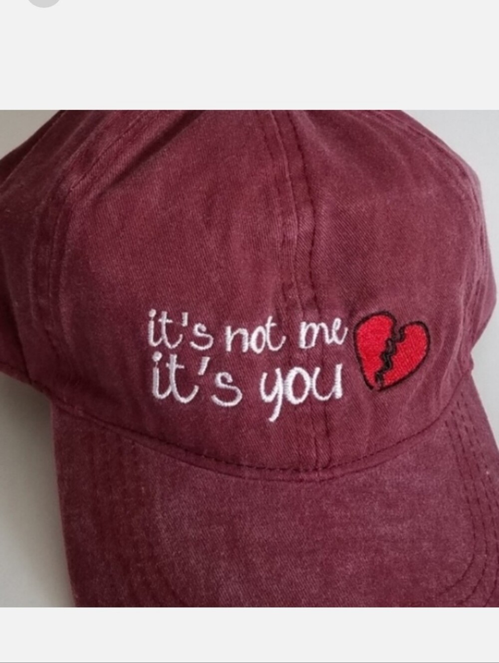 Women's burgundy baseball cap with embroidered broken heart NWT